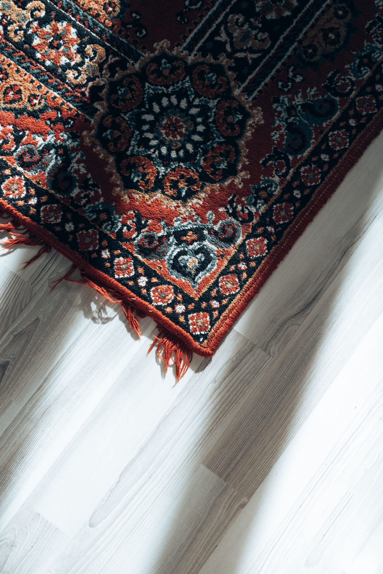 A turned-up rug corner in a hallway