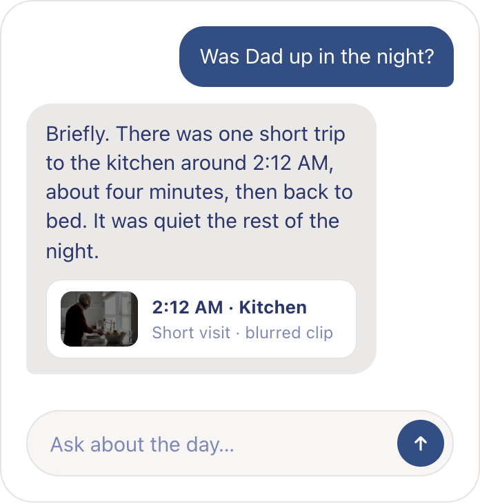 An Ask Remy card answering whether Dad was up in the night, with the overnight clip attached